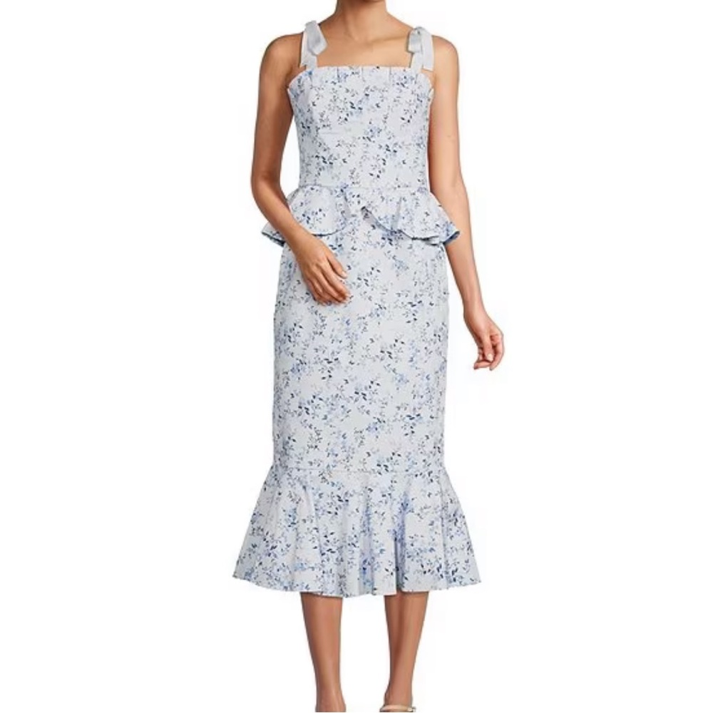 Antonio Melani x Born on Fifth Pippa Blue Floral Print Fit & Flare Peplum Dress